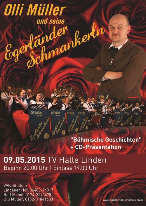 Vorankündigung des Konzerts mit Olli Müller und seinen Egerländer Schmankerl am 09.05.2015 in der TV-Halle in Linden